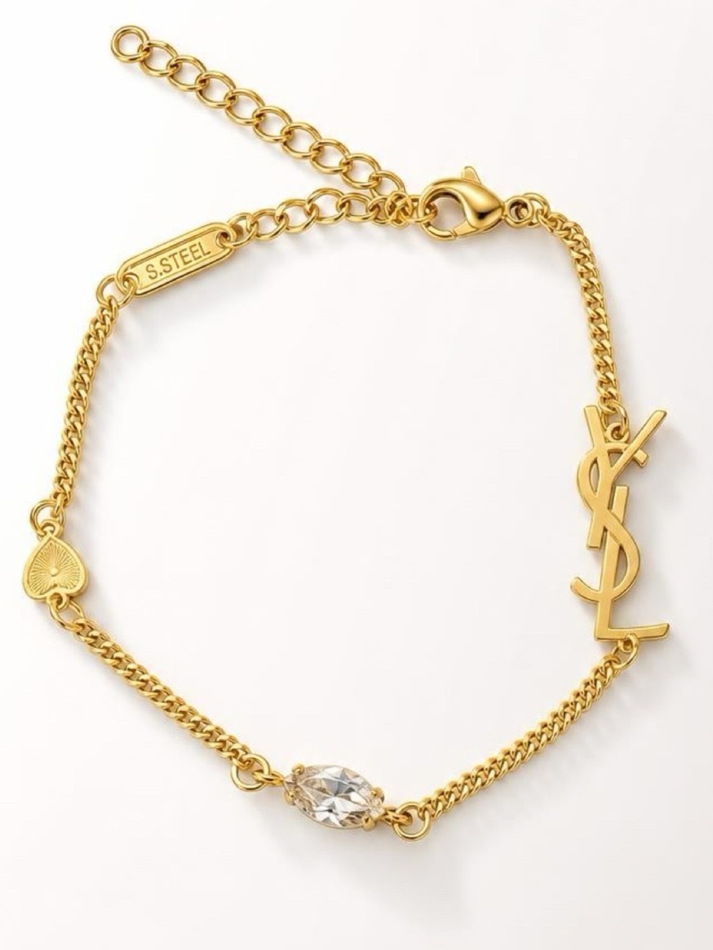 Fashion Jewelry Gold tone letter Bracelet with Clear Crystal accent.
